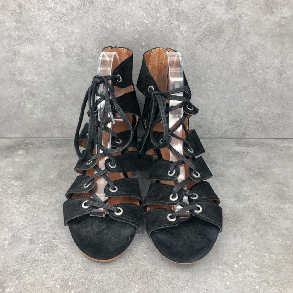 Lucky Brand Genevie Suede Lace Up Gladiator Sandal, Black, Women's 9.5 - Picture 2 of 7